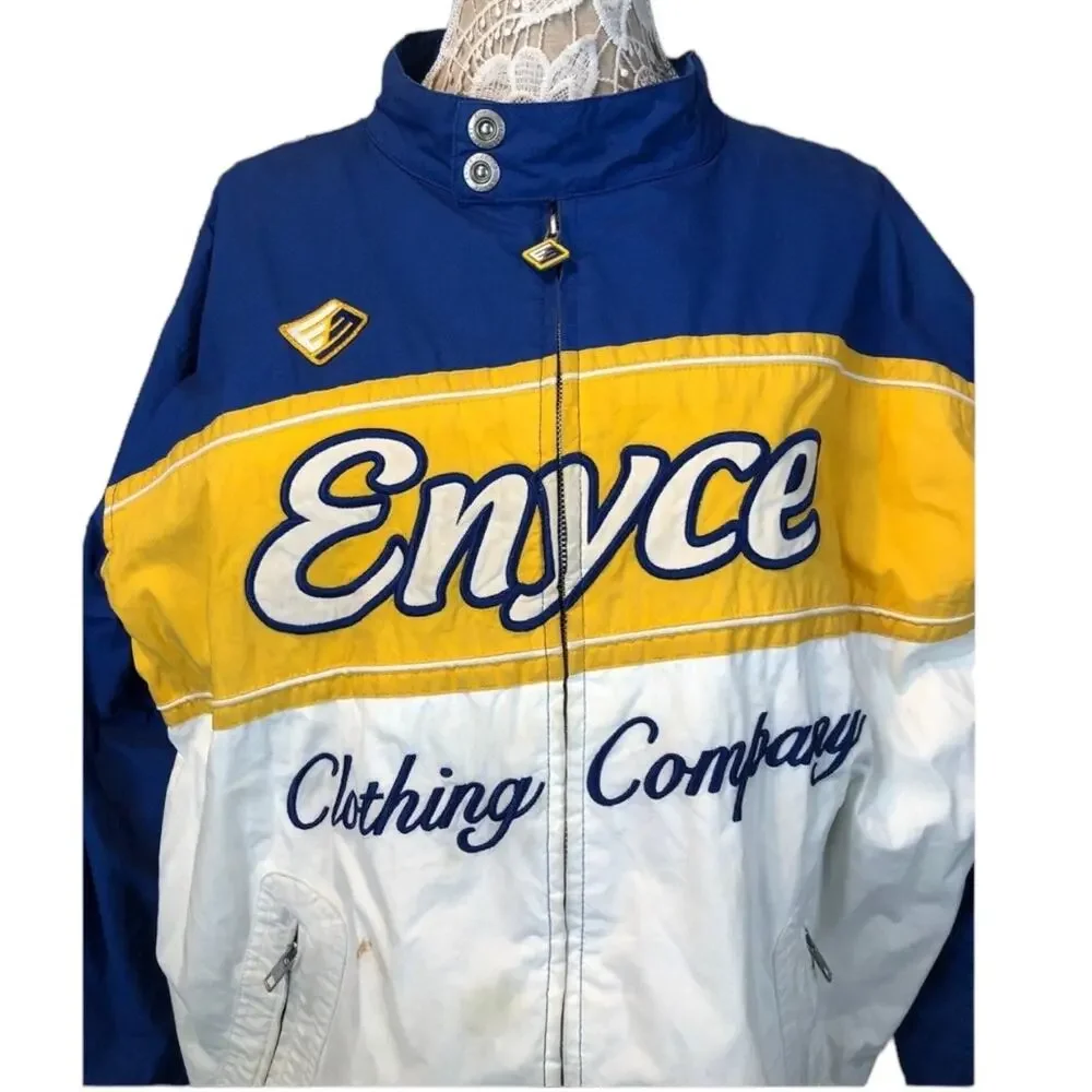 Y2K Enyce Racing Jacket Blue Yellow Logo Zip-Up XXL 2000s Streetwear